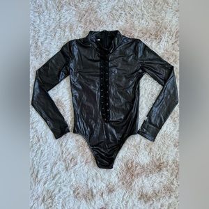 Lace Up Faux Leather Bodysuit